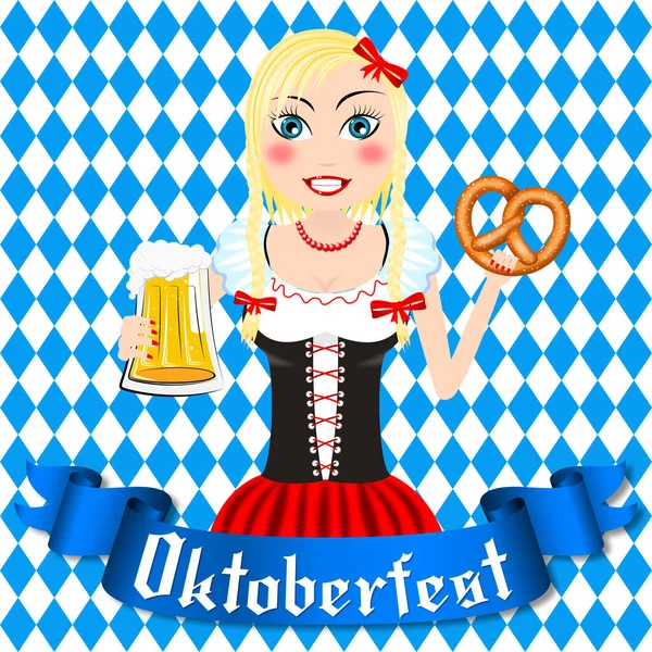 Oktoberfest Servírka Drží Pivo Preclík — Stock fotografie