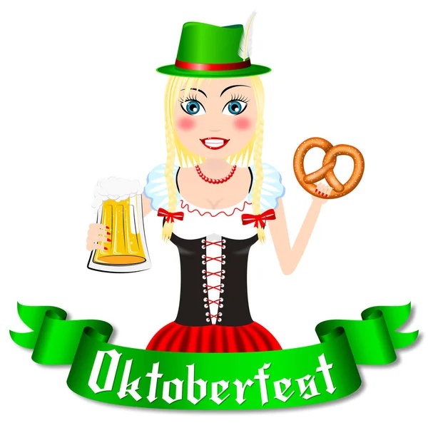 Oktoberfest Servírka Kloboukem Ilustrace — Stock fotografie