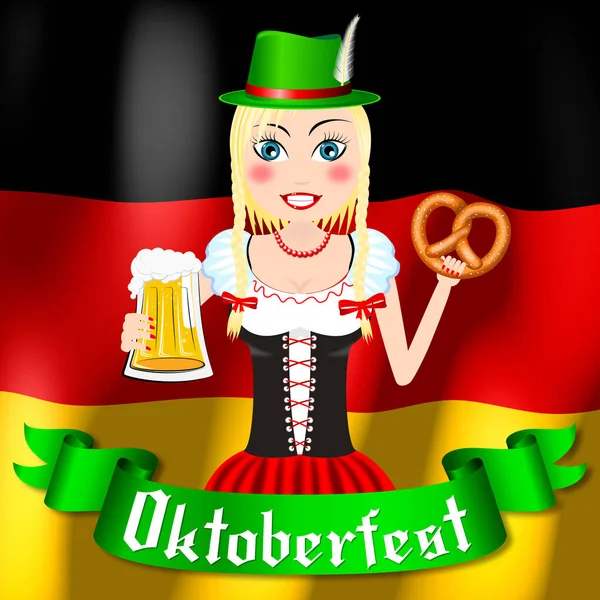 Oktoberfest Servitris Med Hatt Illustration — Stockfoto