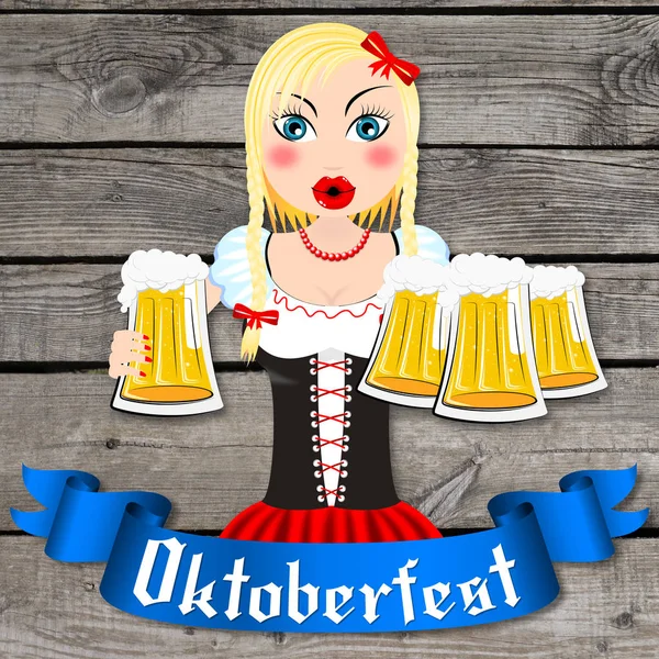 Oktoberfest Kellnerin Hält Bier Der Hand — Stockfoto