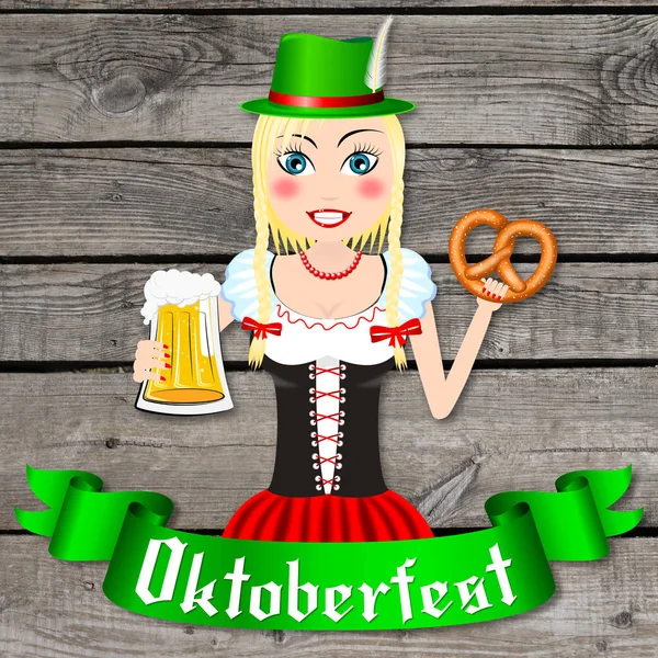 Oktoberfest Servitris Med Hatt Illustration — Stockfoto