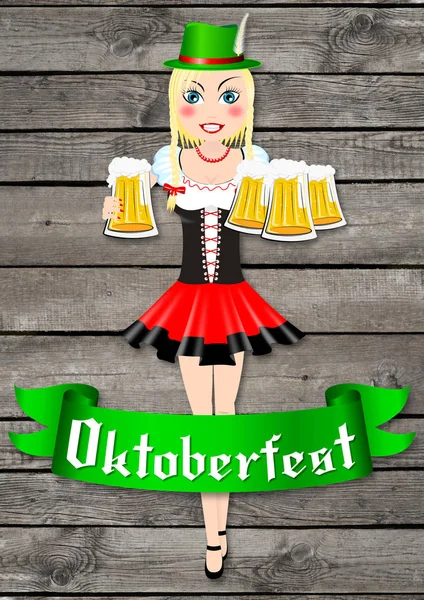 Cameriera Oktoberfest Con Cappello Illustrazione — Foto Stock