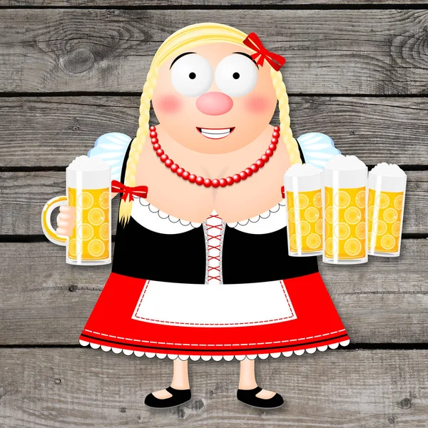 Oktoberfest Ilustracja Kelnerka Trzymając Piwo — Zdjęcie stockowe