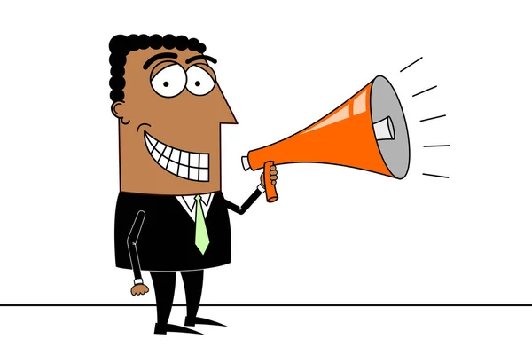 Black Businessman Speaking Megaphone — Stock Photo, Image