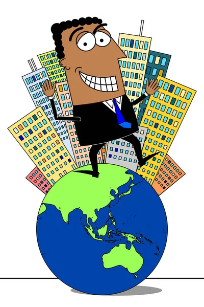 Černý Podnikatel Mapa Světa — Stock fotografie