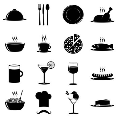 Piktogram seti - restoran / yemek / tabak / içecek