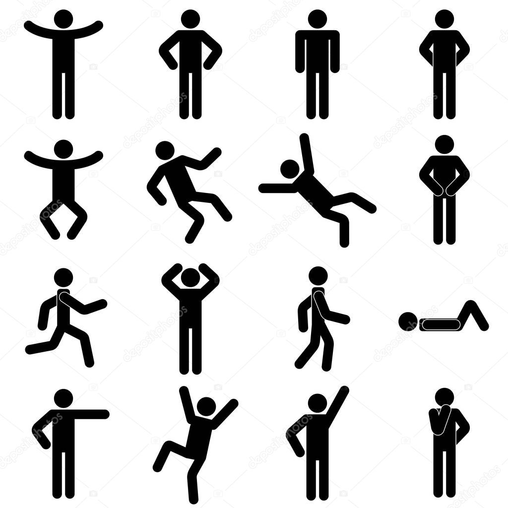 Set of pictograms with people/ poses/ silhouettes