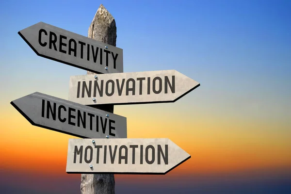 Kreativita Inovace Motivační Motivace Rozcestník — Stock fotografie