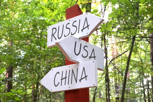Signpost with three arrows - Usa, Russia and China