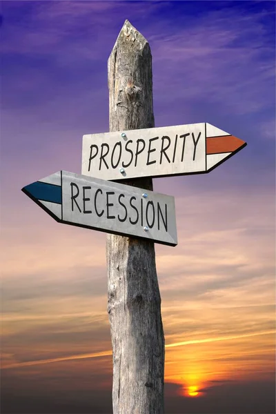 Välstånd Och Recession Signpost — Stockfoto