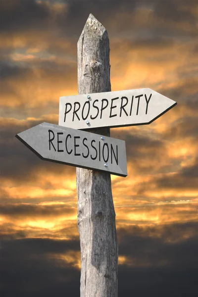 Välstånd Och Recession Signpost — Stockfoto