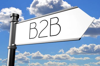 B2b (işletmeler için) - tabelasını bir ok, arka planda gökyüzü ile