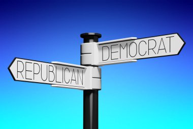 3D çizim / 3d render - crossroads kavramı - Demokrat ya da Cumhuriyetçi