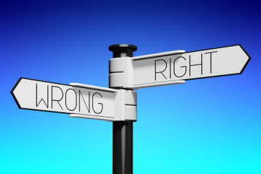 3D çizim / 3d render - crossroads kavramı - doğru veya yanlış