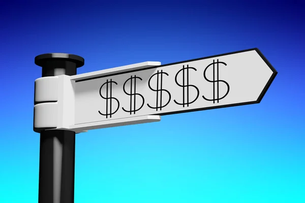 3D illustration/ 3D rendering - signpost with 1 arrow - dollar sign