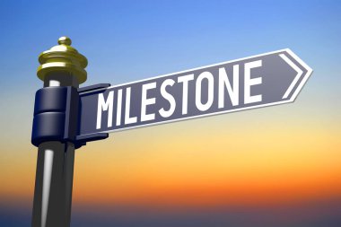 Milestone - bir oklu işaret levhası, arkaplanda gökyüzü.
