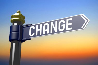 Değiştir - bir ok ile işaret direği, arkaplanda gökyüzü.