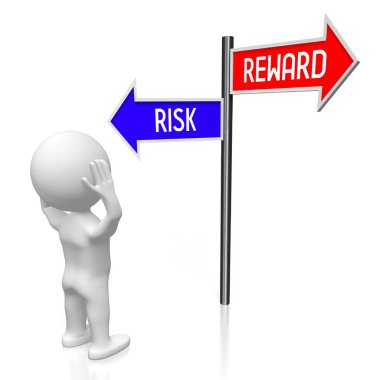 3D çizim / 3d render - crossroads kavramı - risk ve ödül