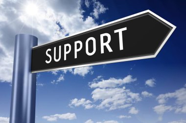 Destek - tabelasını bir ok, arka planda bulutlar gökyüzü ile.