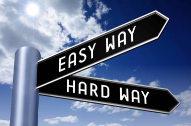 3D çizim / 3d render - crossroads kavramı - kolay ya da zor yolu