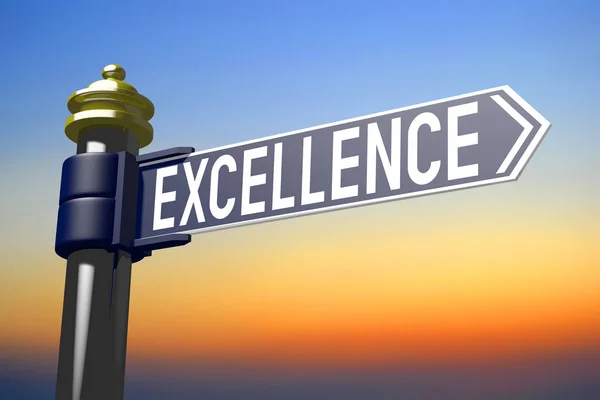 Excellence - signpost with one arrow, sky in background.