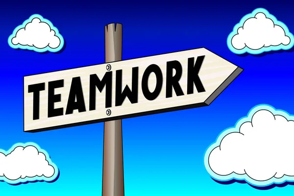 Teamwork Signpost One Arrow Blue Sky — Stock Photo, Image