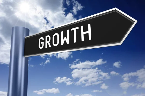 Growth - signpost with one arrow, sky with clouds in background.