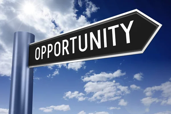 Opportunity - signpost with one arrow, sky with clouds in background.