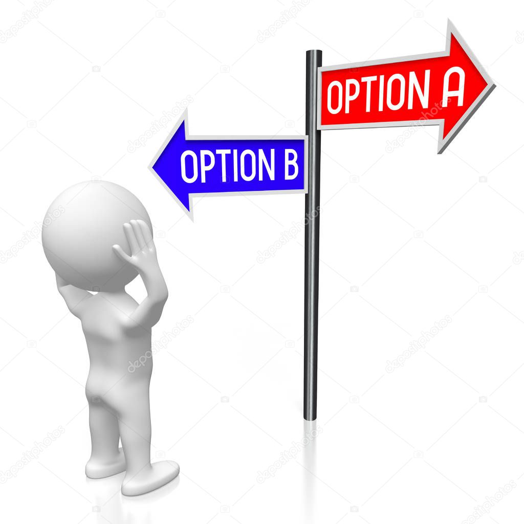 3D illustration/ 3D rendering - crossroads concept - option A and B