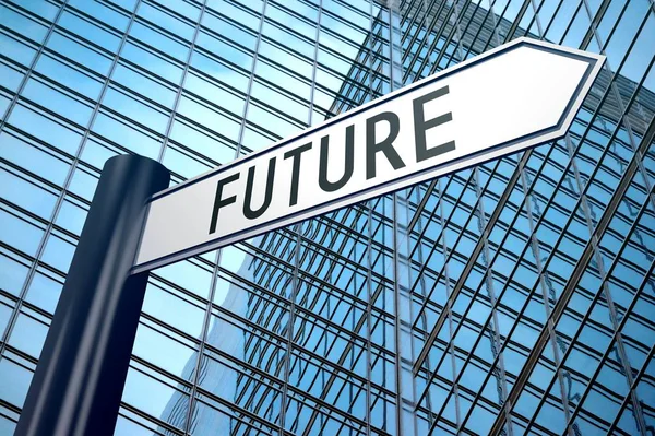 Future Signpost One Arrow Office Building Background — Stock Photo, Image