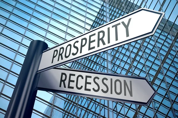 Singpost Illustration Two Arrows Prosperity Recession — Stock Photo, Image