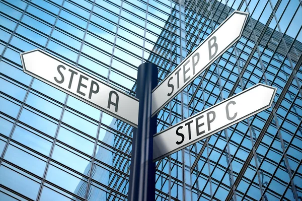 Steps Crossroads Sign Office Building — Stock Photo, Image