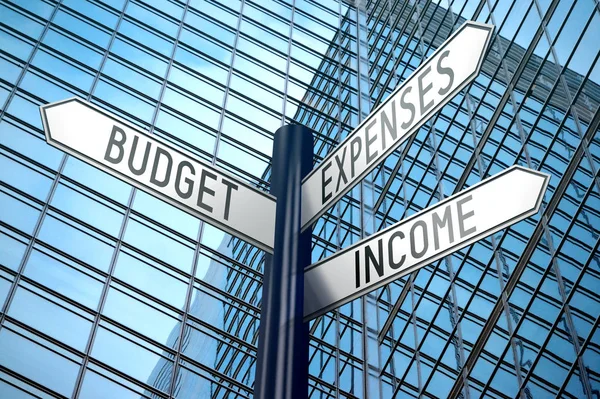 Budget Expenses Income Crossroads Sign Office Building — Stock Photo, Image