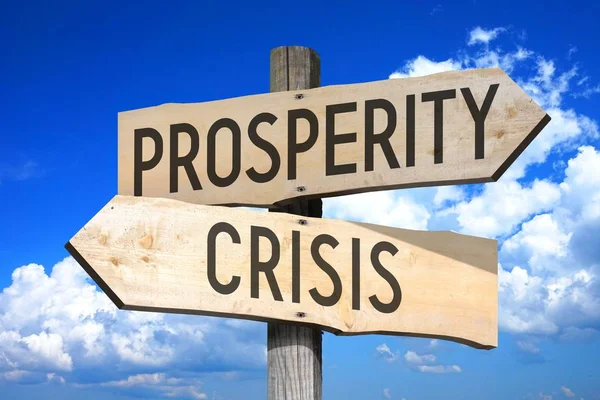 Prosperidade Crise Sinalização Madeira — Fotografia de Stock