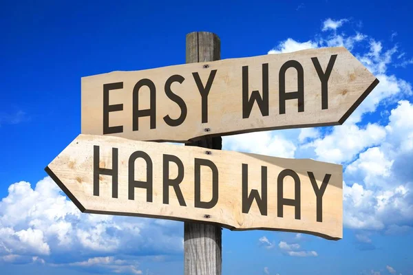 Easy Way Hard Way Wooden Signpost — Stock Photo, Image