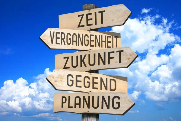 Houten Wegwijzer Tijd Concept — Stockfoto