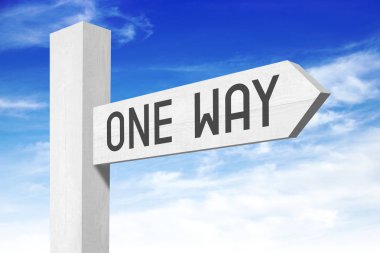 Bir yolu - bir ok ile beyaz ahşap tabela