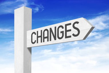 Bir ok ile değişiklikleri devam - Beyaz ahşap tabela