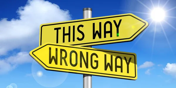 Way Wrong Way Yellow Road Sign — Stock Photo, Image