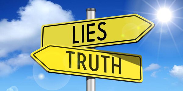 Lies, truth - yellow road-sign