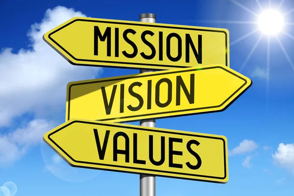 Misión Visión Valores Señal Amarilla — Foto de Stock