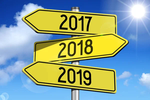 2017 2018 2019 Yellow Roadsign — Stock Photo, Image