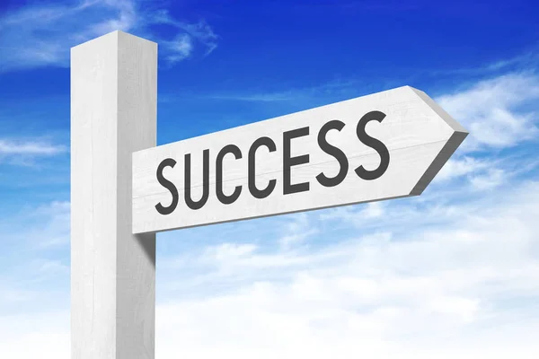 Success White Wooden Signpost One Arrow — Stock Photo, Image