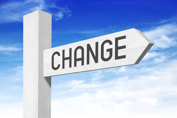 Изменение - белый деревянный указатель с одной стрелкой
