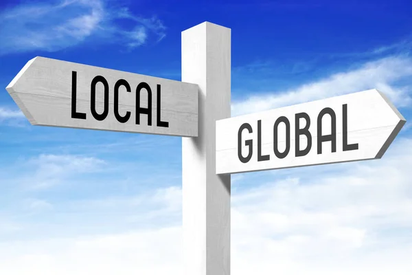 Local Global Wooden Signpost — Stock Photo, Image