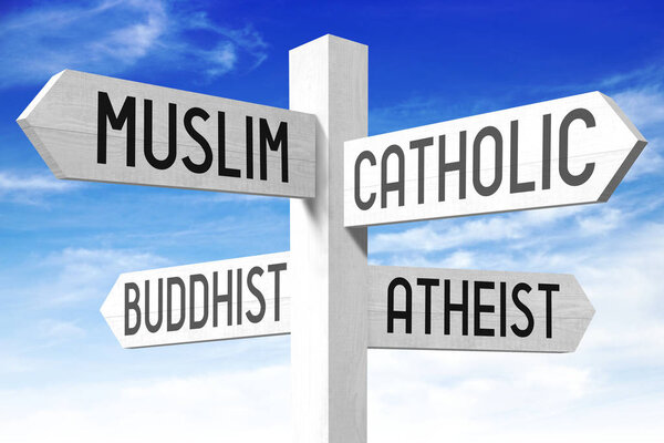 Religion concept - wooden signpost