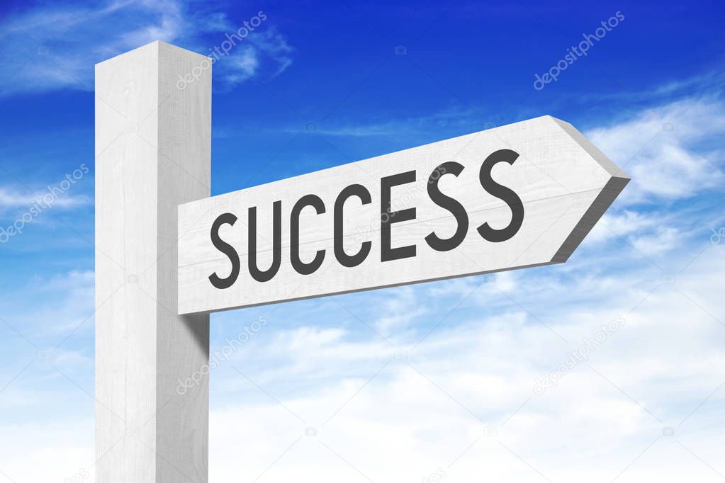 Success - white wooden signpost with one arrow