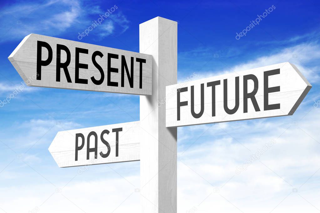 Future, present, past - wooden signpost