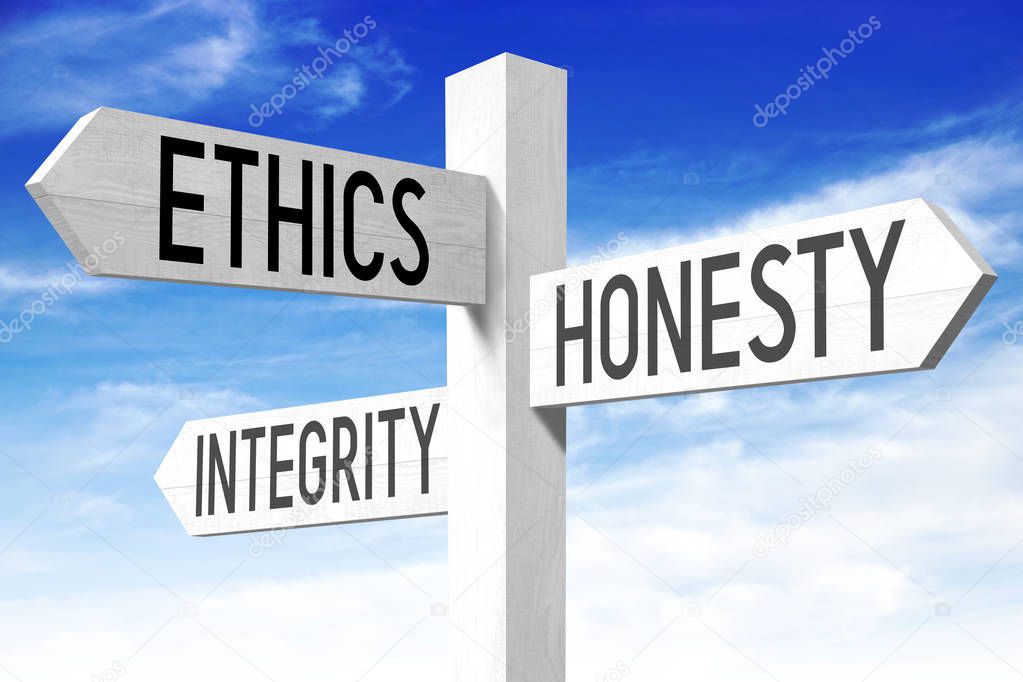 Ethics concept - wooden signpost