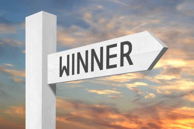 Kazanan - beyaz ahşap tabelasını bir ok ile